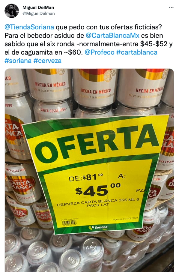 Usuario de Twitter denuncia oferta simulada de Soriana / @MiguelDelIman
