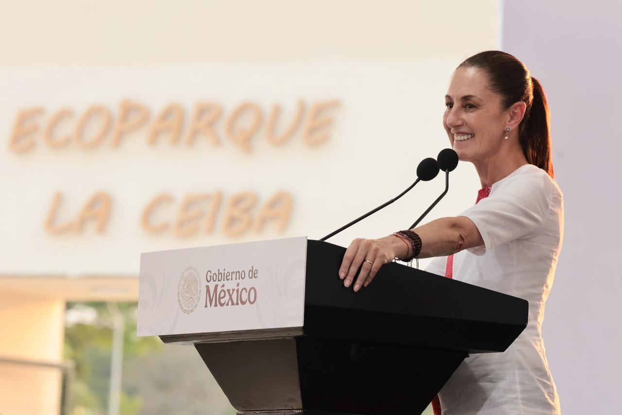 Claudia Sheinbaum durante la inauguración del Ecoparque “La Ceiba”, el viernes 1 de mayo de 2026
