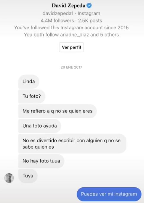 Mensajes de David Zepeda a fan