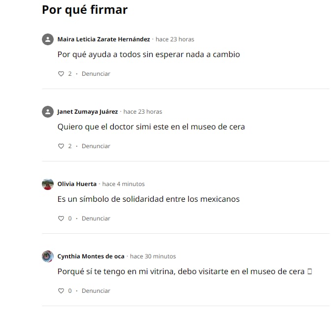 Comentarios change.org para que el Dr. Simi esté en el Museo de Cera