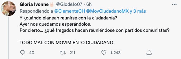 Tuit de usuario sobre reunión de MC con Partido Comunista Chino
