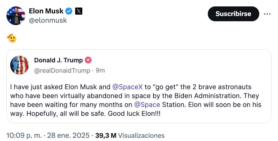 Donald Trump pide a Elon Musk rescatar astronautas
