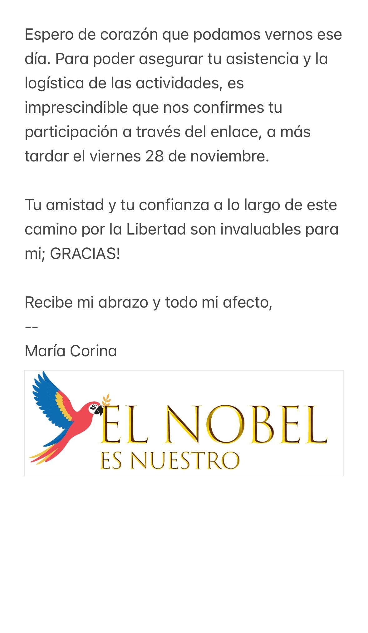 María Corina Machado invita a Felipe Calderón a la entrega de su Premio Nobel de la Paz