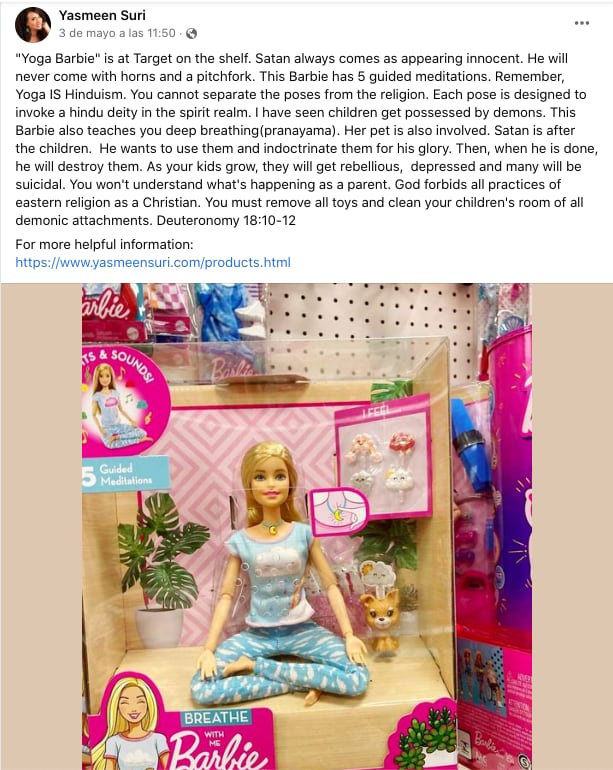 Criticas a Barbie por promover el satanismo a través del yoga