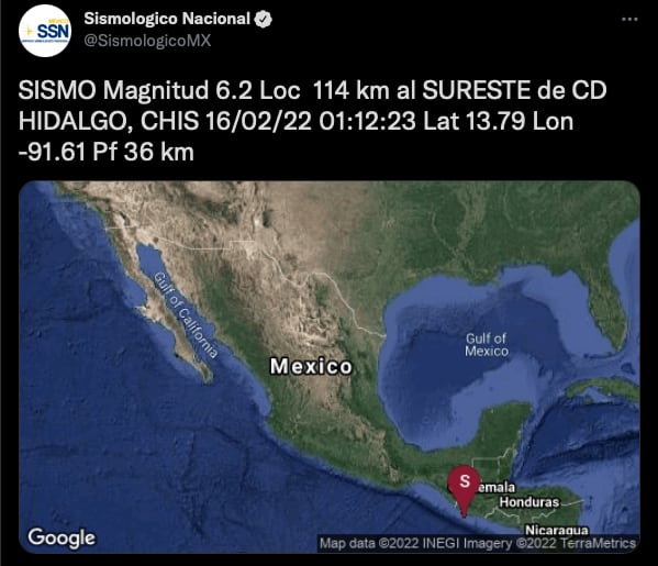 Sismo 6.2 hoy en Chiapas