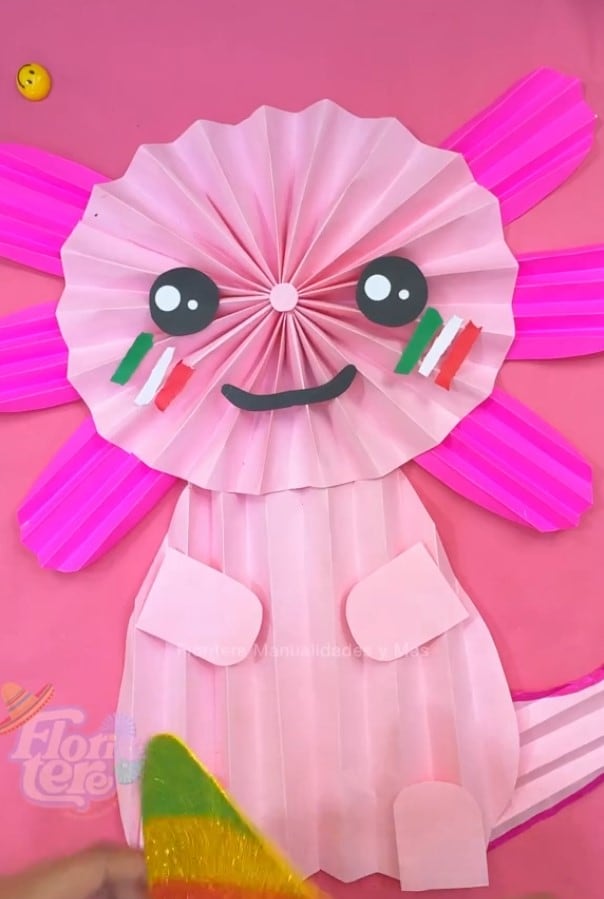 Ajolote patrio de papel, manualidad para decorar el Día de la Independencia de México