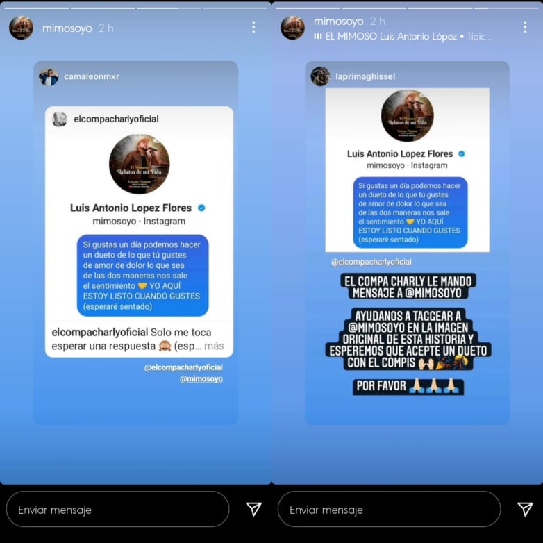 El Mimoso repostea propuesta de dueto.