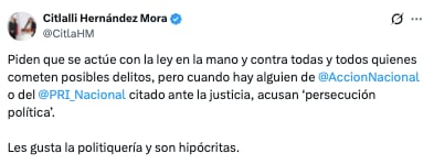 Citlalli Hernández explota contra PRI y PAN