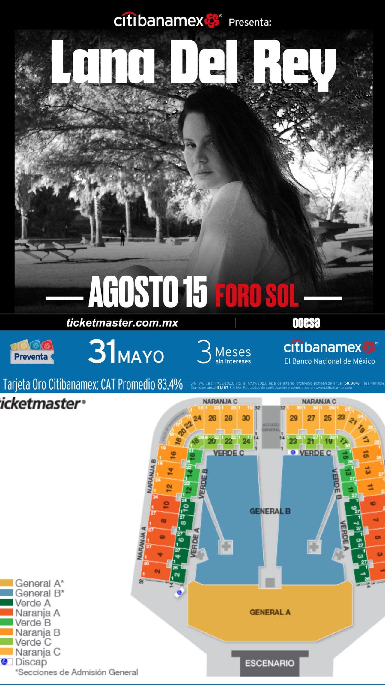 Mapa del Foro Sol para el concierto de Lana del Rey en México
