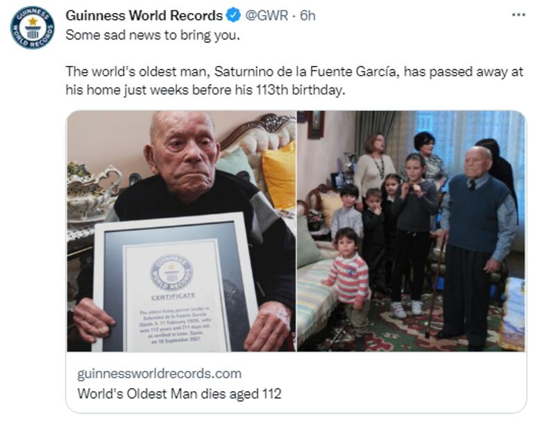 Saturnino de la Fuente, el hombre más longevo del mundo