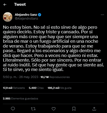 Alejandro Sanz preocupa a sus fanáticos y amigos