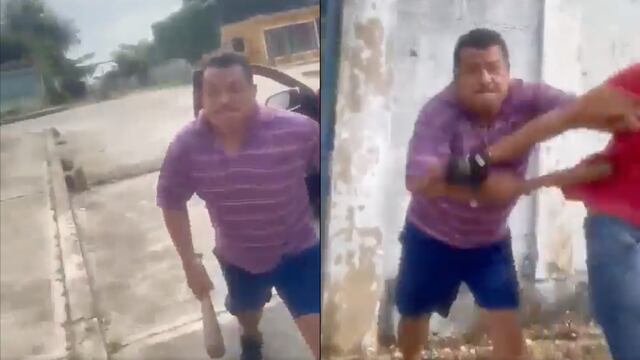 VIDEO: Hombre golpea a su hija y a su yerno con un bate en Veracruz