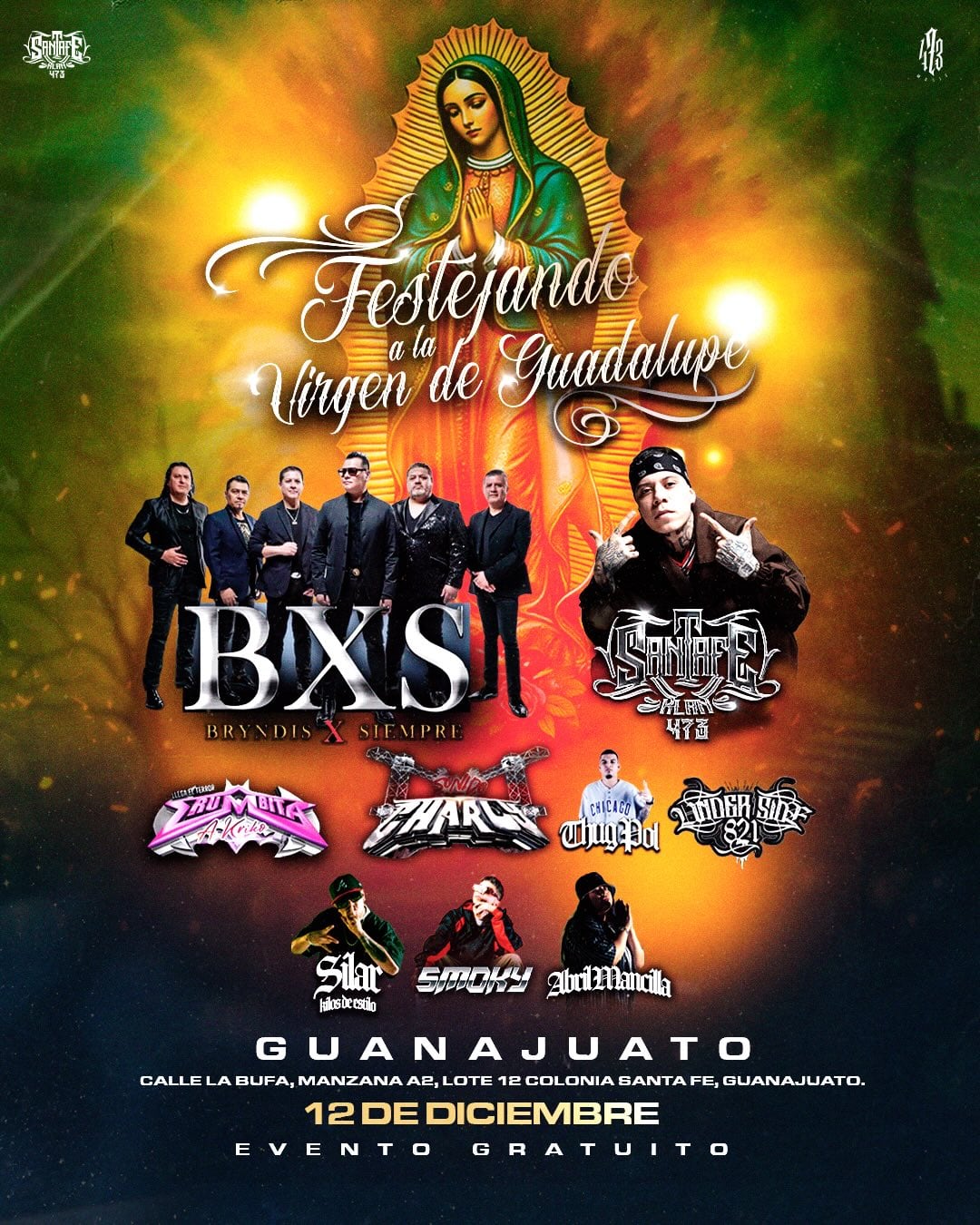 Cartel de la fiesta que Santa Fe Klan está organizando para la Virgen de Guadalupe.