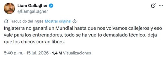 Ni Liam Gallagher perdonó a Tuchel tras la caída de Inglaterra