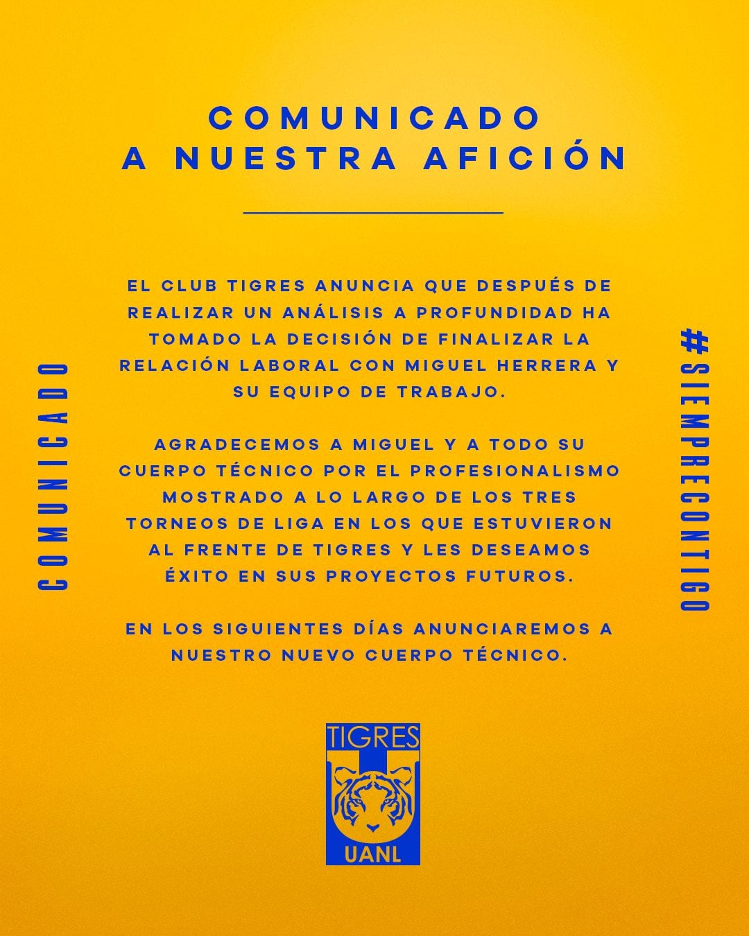 Miguel Herrera fuera de Tigres (Foto: twitter)