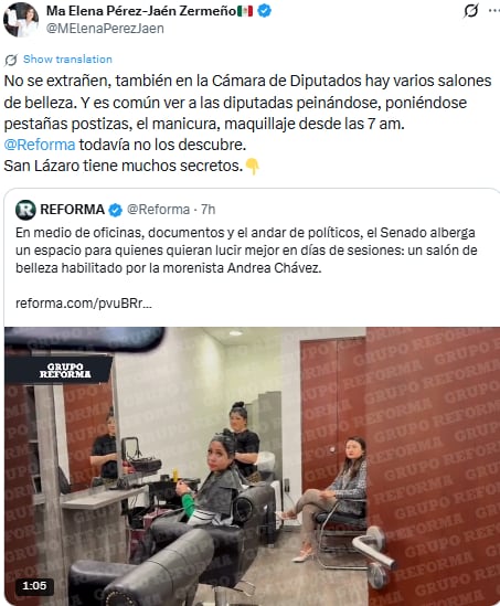 Exdiputada del PAN acusa que también hay salones de belleza en San Lázaro