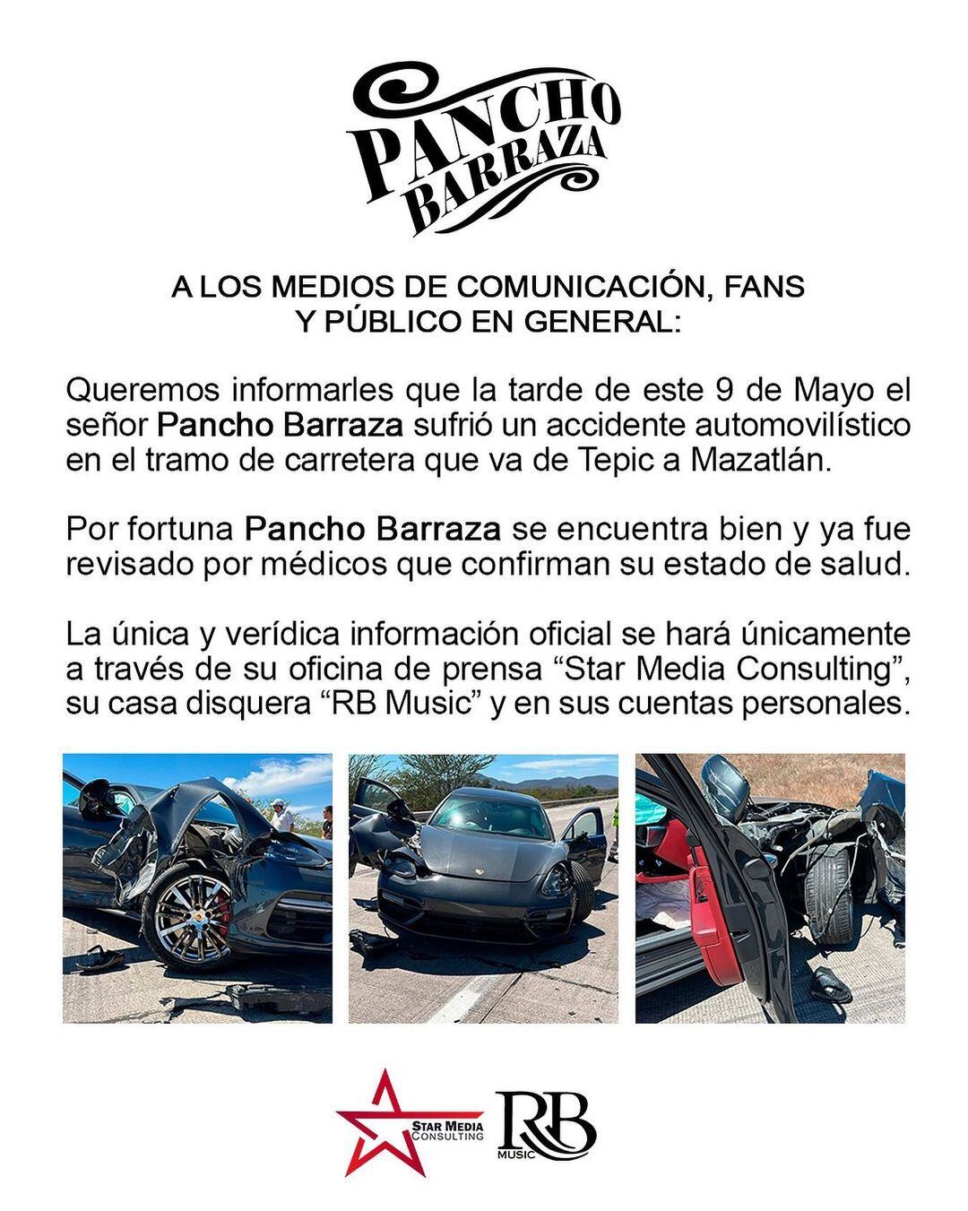 Comunicado oficial del accidente de Pancho Barraza
