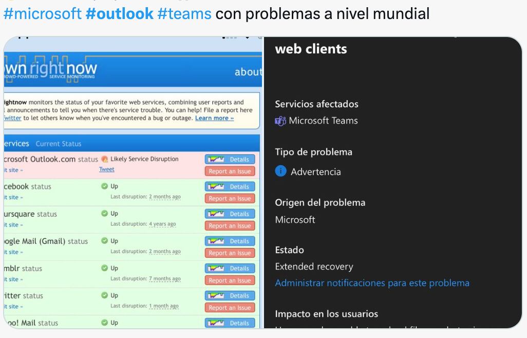 Se registra caída mundial en Outlook y Micrososft Teams