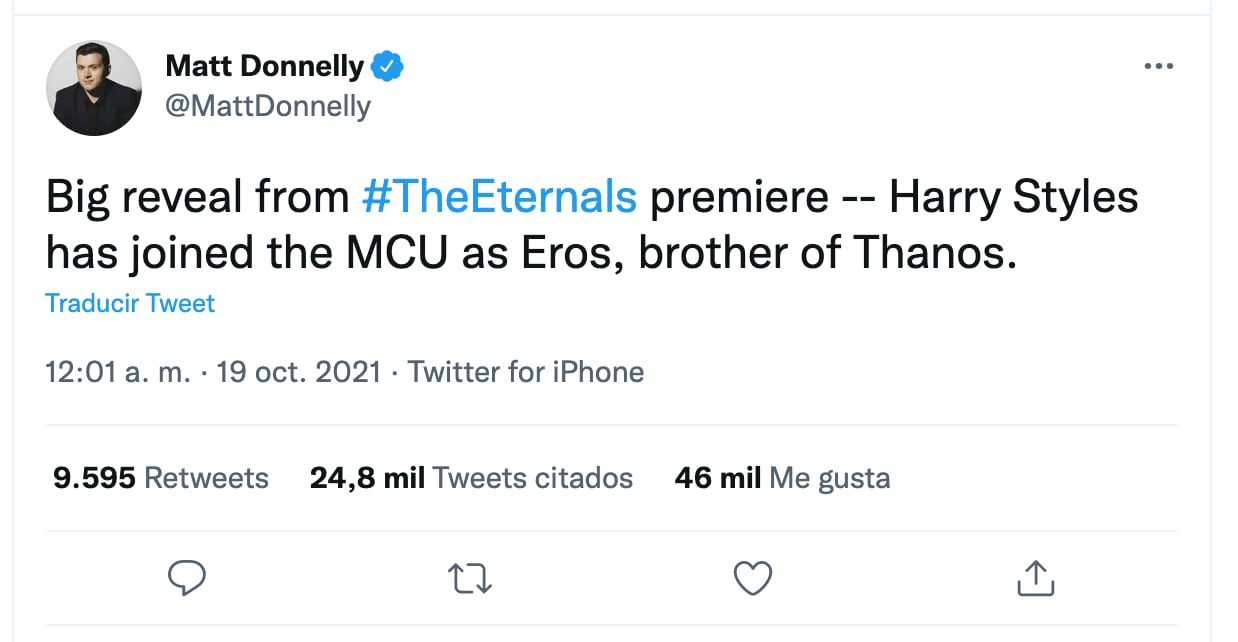 Rumor de que Harry Styles aparece en 'Eternals'