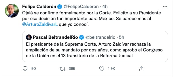 Tuit de Felipe Calderón