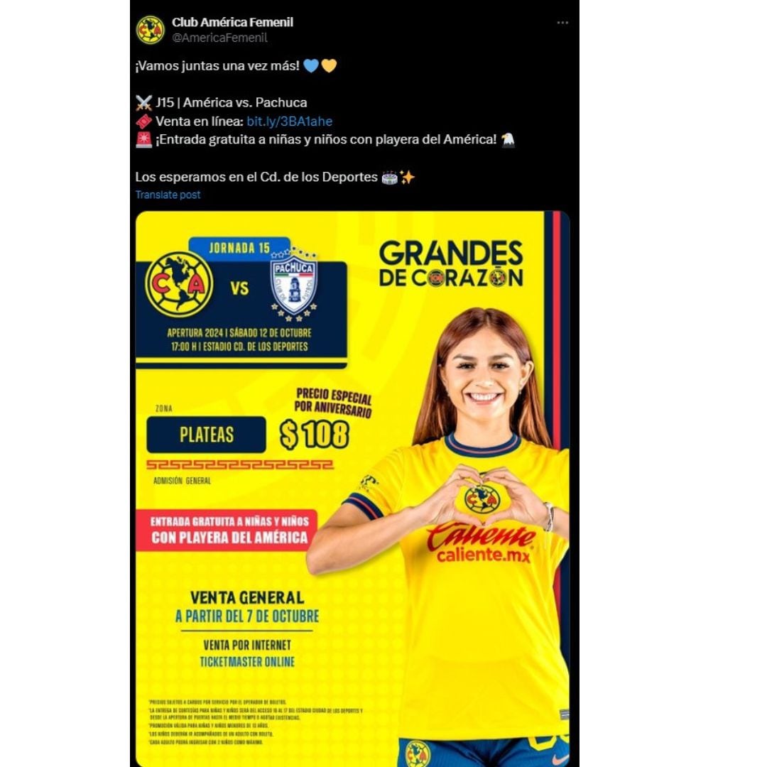 Boletos América Femenil vs Club Pachuca: Habrá precio especial por aniversario.
