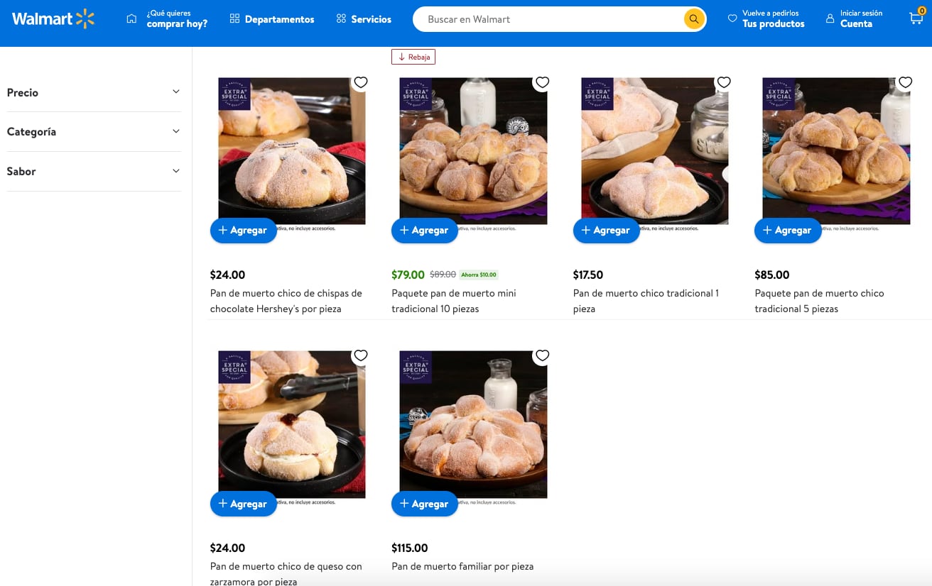 Pan de muerto en Walmart y su precio