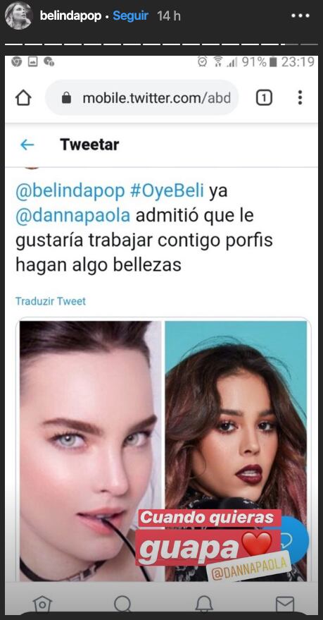 Belinda le da el sí a Danna Paola