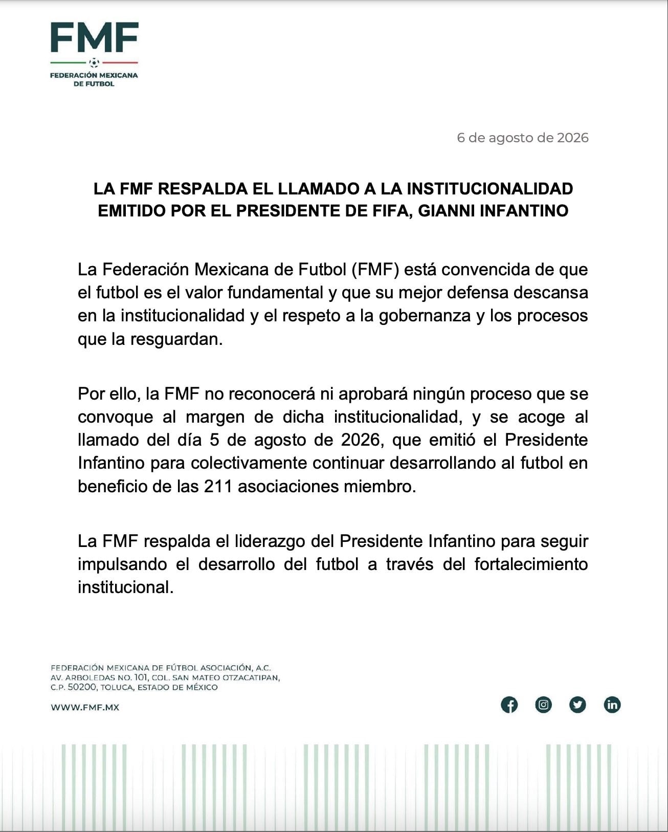 Comunicado FMF Gianni Infantino