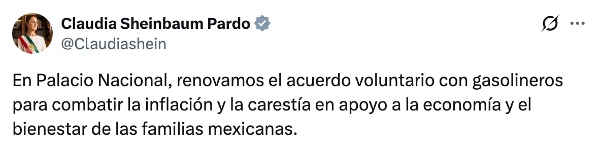 Claudia Sheinbaum revela en X acuerdo con gasolineros
