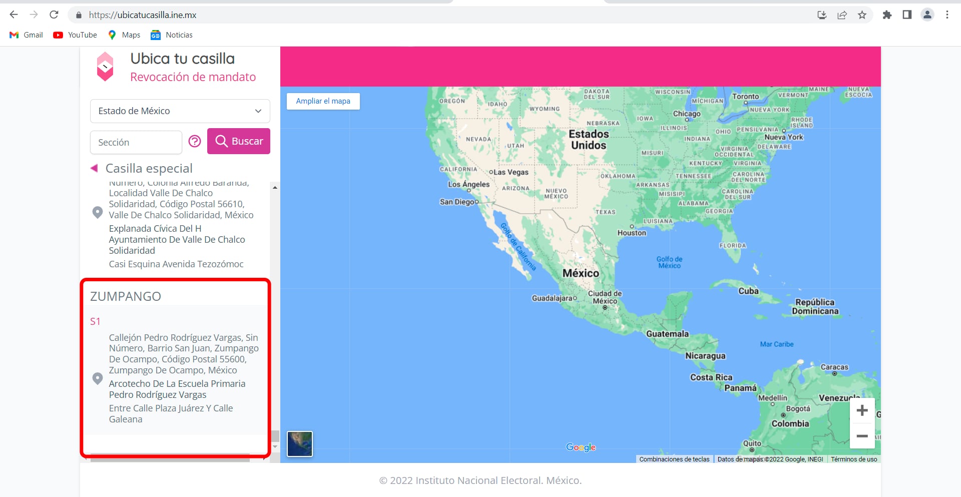 No hay casilla especial del INE en el AIFA /captura de pantalla