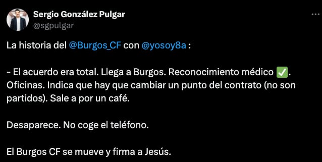 Ochoa dejó plantado al Burgos CF
