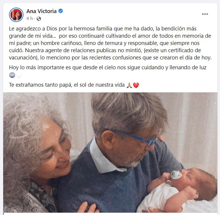 Post de Ana Victoria, hija de Diego Verdaguer