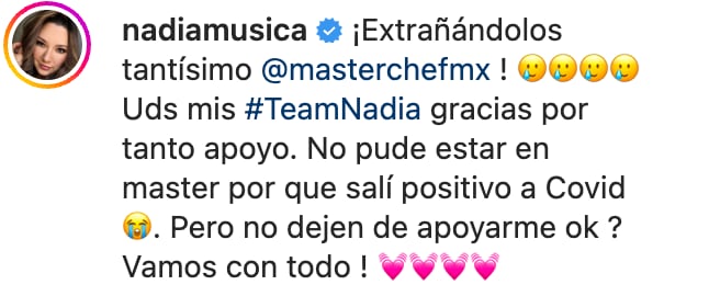 Nadia revela que tuvo Covid y por eso no estuvo en tres programas