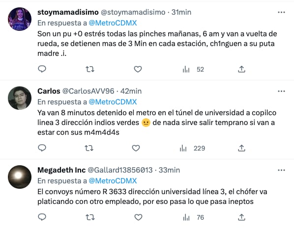 Quejas de usuarios sobre retrasos de la Línea 3 del Metro CDMX