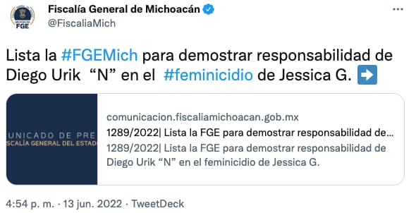 Comunicado de la Fiscalía de Michoacán