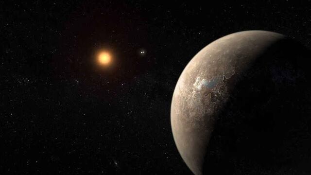 Arte conceptual del exoplaneta 'Próxima b' y su estrella 'Próxima Centauri'.