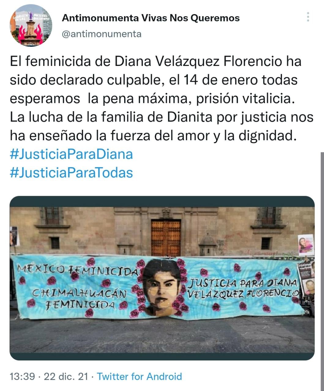 Colectivas comparten el fallo de culpabilidad por el feminicidio de Diana