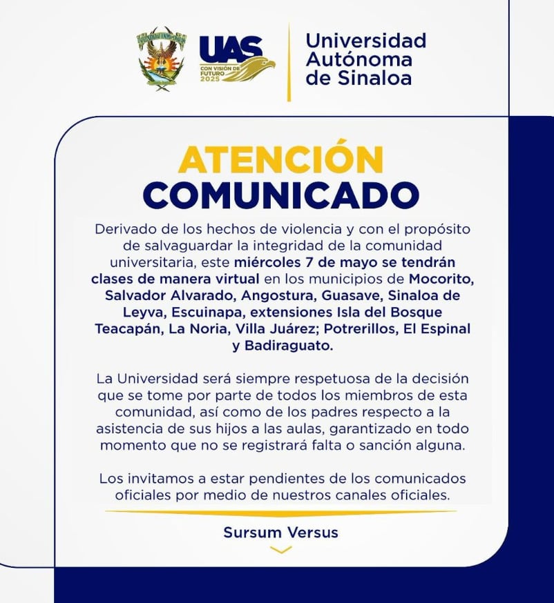 Comunicado UAS de clases virtuales
