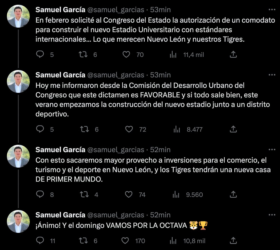 Samuel García sobre el nuevo estadio del Club Tigres