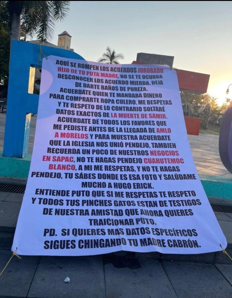 Narcomanta dirigida a Cuauhtémoc Blanco, gobernador de Morelos