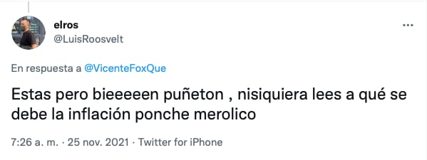 Tuit de critica hacia Vicente Fox/@LuisRoosvelt