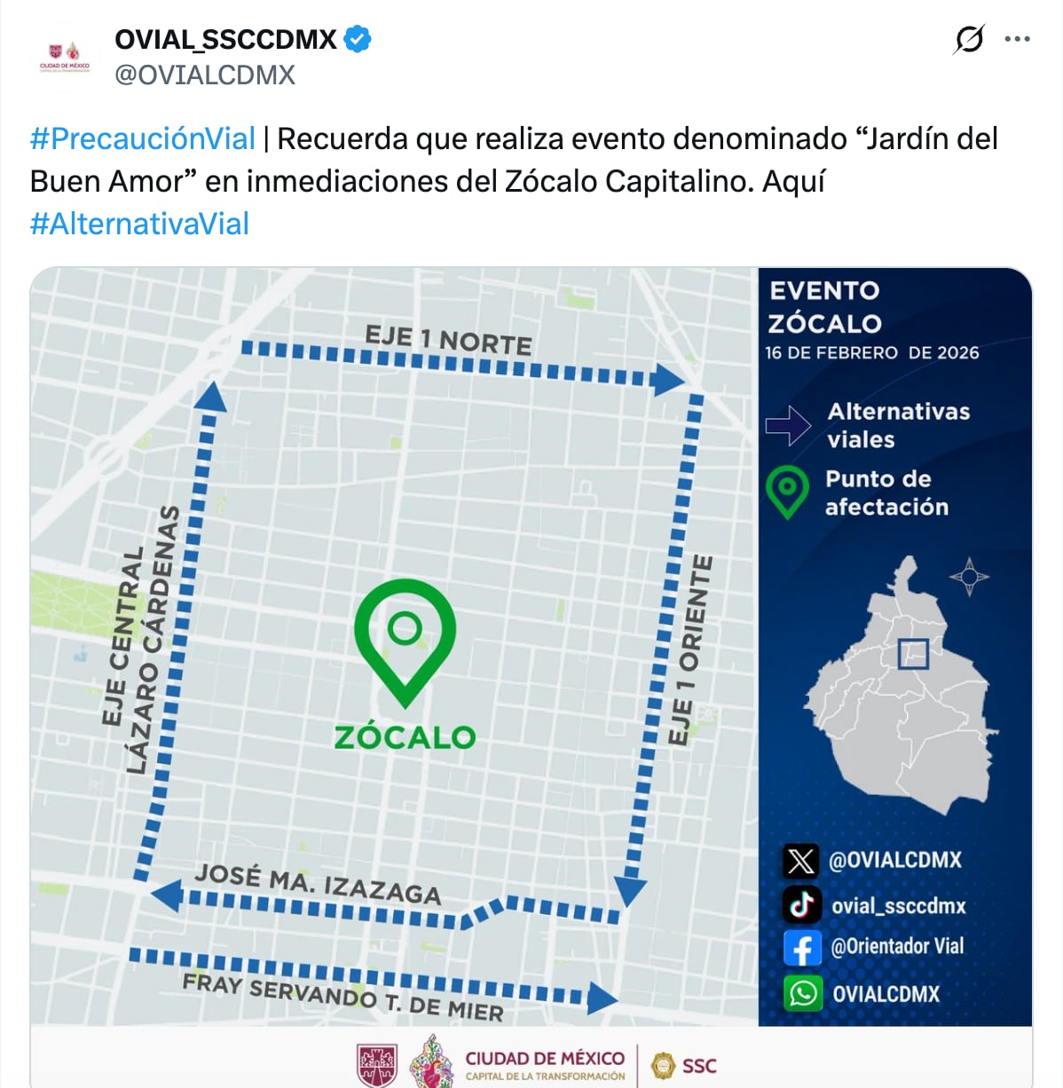 Operativo vial que cerró calles en el Zócalo CDMX