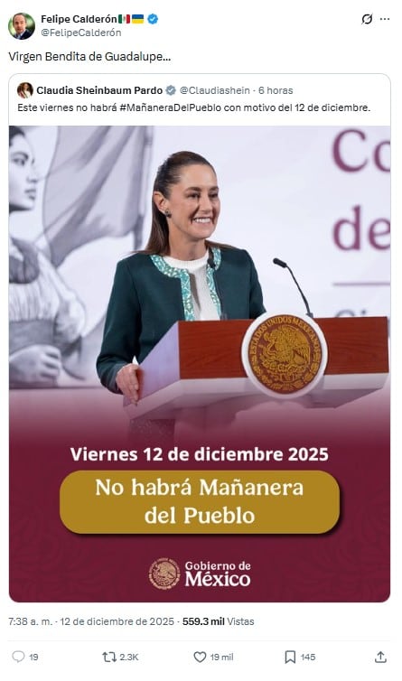 Calderón mañanera de Sheinbaum Día de la Virgen