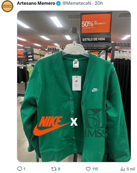 Memes del suéter estilo cárdigan de Nike x IMSS