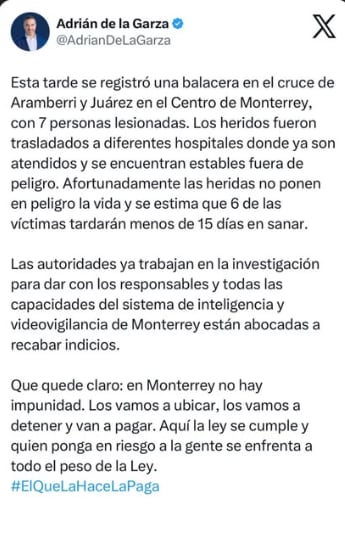 Adrián de la Garza sobre balacera
