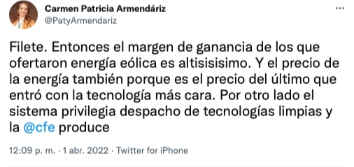 explicación de Patricia Armendáriz sobre la reforma eléctrica de AMLO/Twitter