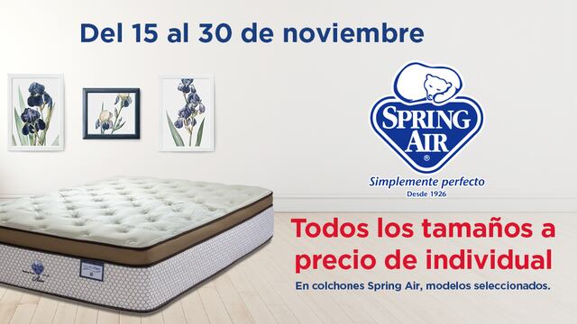 ¡Renueva tu descanso con Spring Air! Compra un colchón de cualquier tamaño al precio de un colchón individual