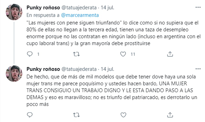 Comentario en contra del tuit transfóbico