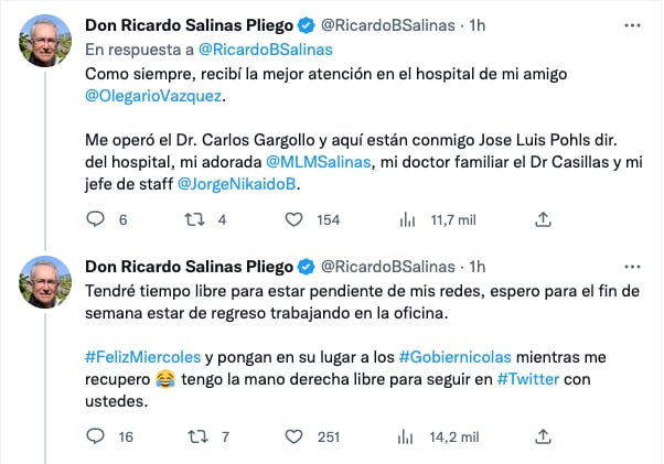 Ricardo Salinas Pliego se somete a operación de emergencia