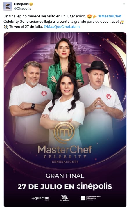 Cinépolis proyectará final de MasterChef Celebrity 2025